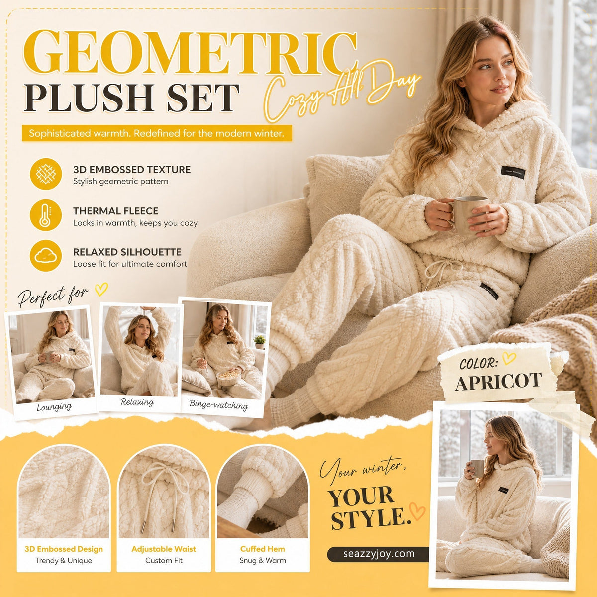 🔥 Embossed Geometric Plush Set – Timeless Comfort & Effortless Style For Every Occasion