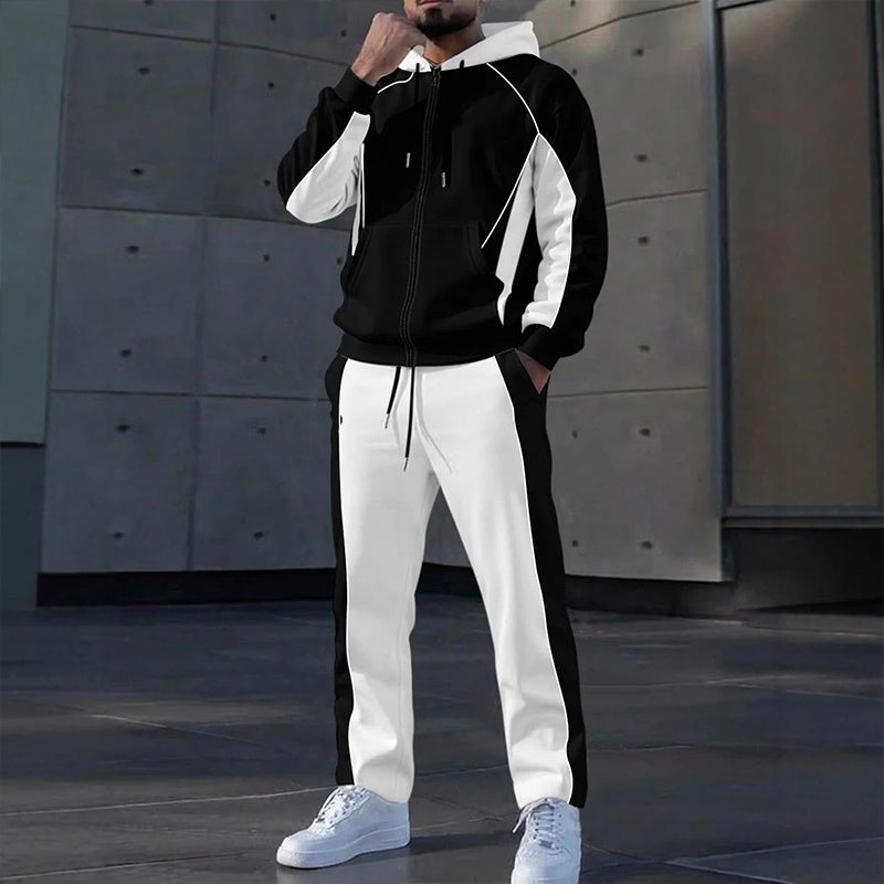 Men's Color-Block Zip-Up Hoodie & Sweatpants Set-13