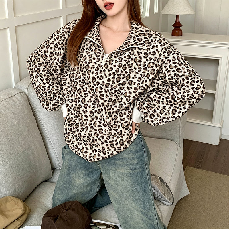 ๐ Bold Leopard Print, Easy Quarter-Zip Style | Women's Sweatshirt