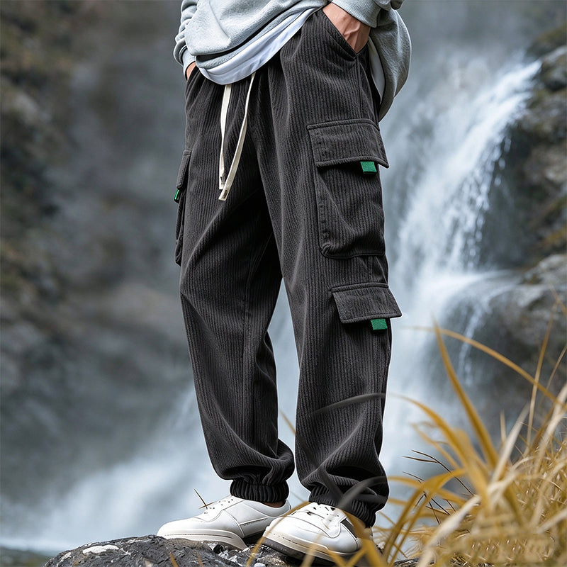 Men's Casual Corduroy Pants with Cargo Pockets