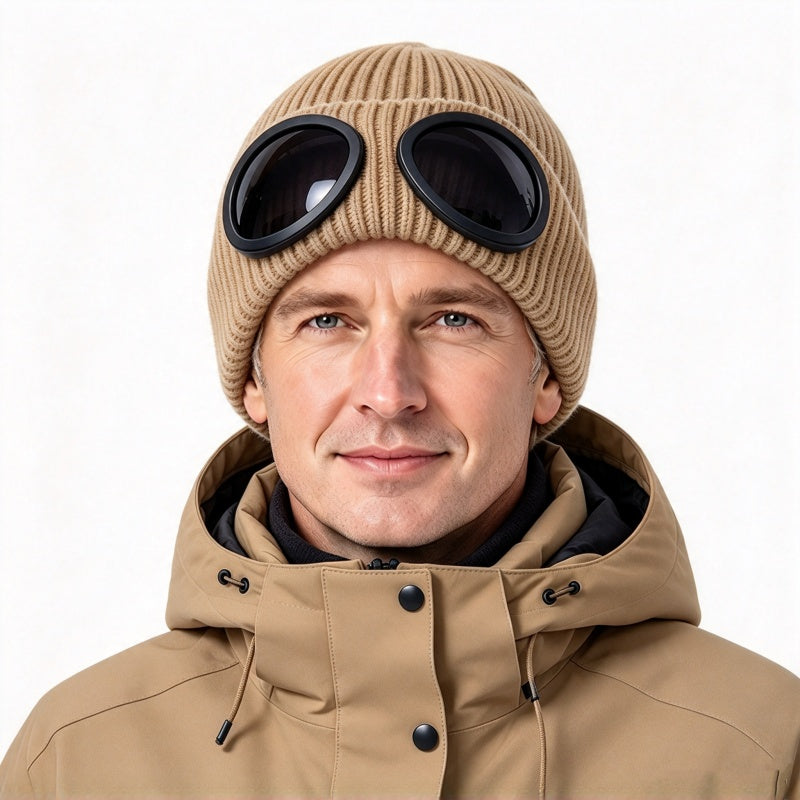 Unisex Warm Knit Beanie with Goggles