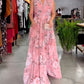 Rochie elegantă fără mâneci cu imprimeu floral și decolteu ascuțit