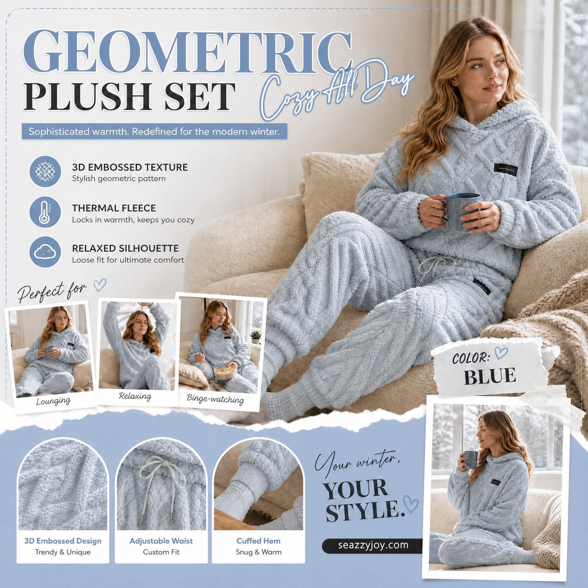 🔥 Embossed Geometric Plush Set – Timeless Comfort & Effortless Style For Every Occasion