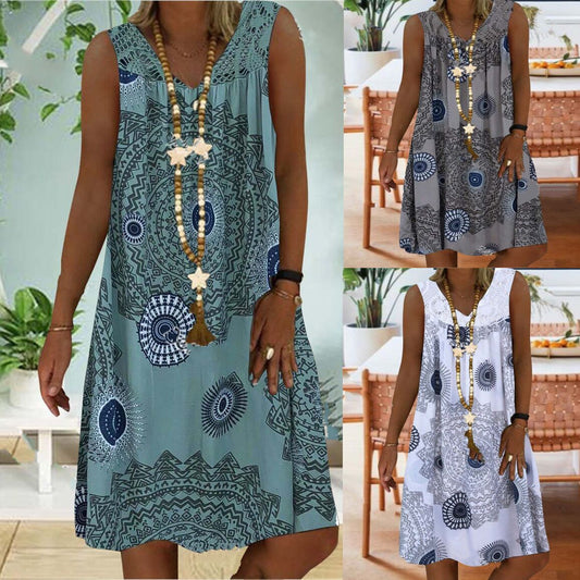 👗 【S-5XL】Femei de vară fără mâneci rochie imprimată de vară