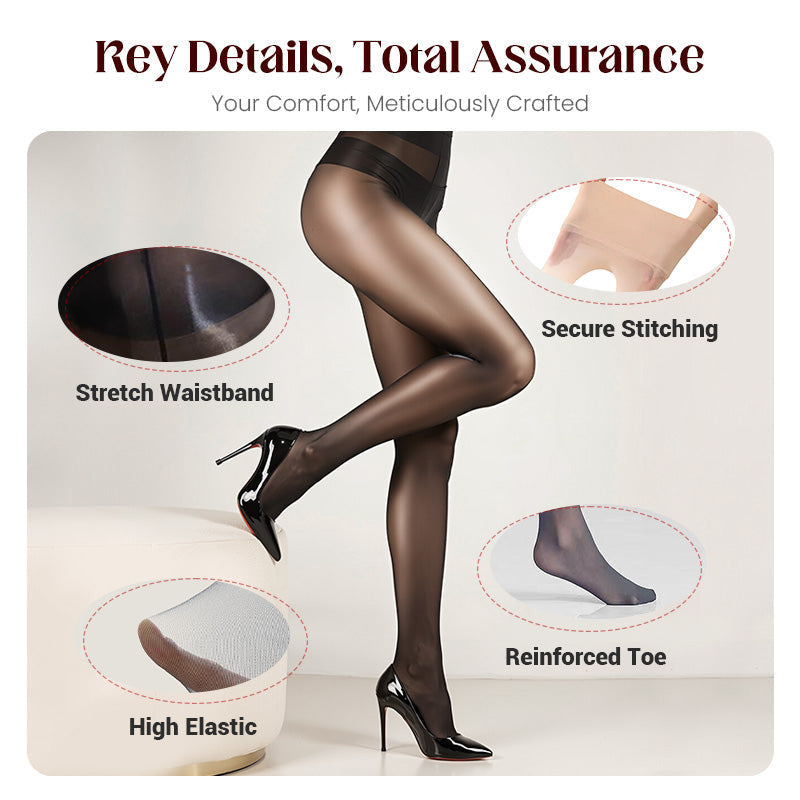 🌸👑 Transparent High-Waisted Shiny Sheer Tights for Women - Sheer & Comfortable