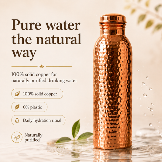 ❄️Summer Fresh – 40% reducere!💧Sticlă de apă premium din cupru masiv 100% – fără plastic și inspirată de Ayurveda