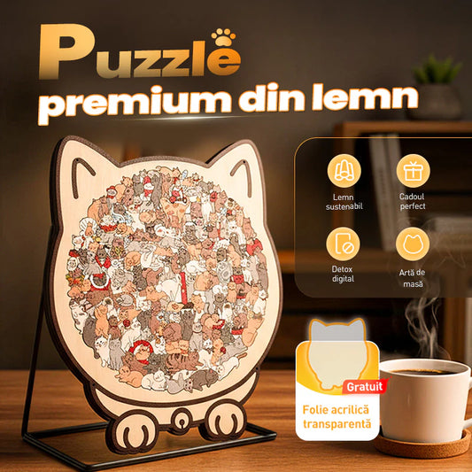 Puzzle în Formă de Pisică din Lemn