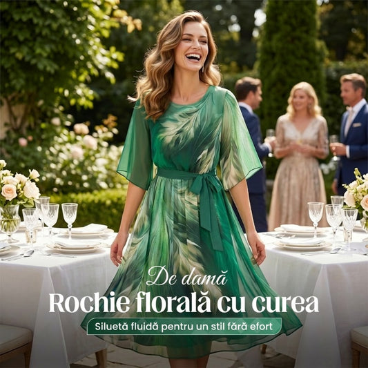 👗Rochie extra lungă cu curea imprimată