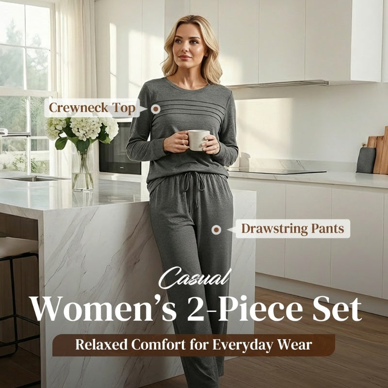 🔥 Women's Round-Neck Top and Drawstring Pants Set – A comfortable outfit for everyday wear✨