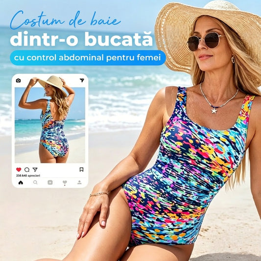 🩱Ofertă limitată✨ Costum de baie întreg cu imprimeu la modă | Designul plisat te face să pari mai slabă instantaneu