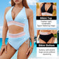 Bikini bikinis cu talie înaltă, bretele reglabile și blocuri de culori