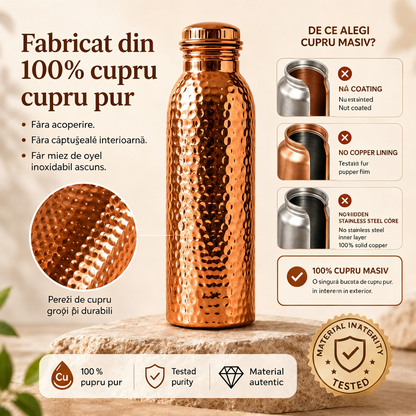 ❄️Summer Fresh – 40% reducere!💧Sticlă de apă premium din cupru masiv 100% – fără plastic și inspirată de Ayurveda