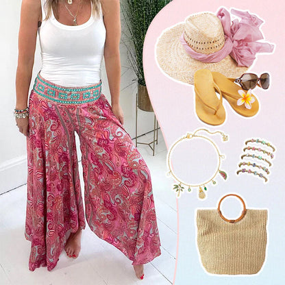 🌸Pantaloni cu talie elastică cu model etnic