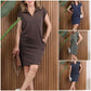 Rochie casual cu rever de culoare solidă pentru femei