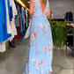Rochie elegantă fără mâneci cu imprimeu floral și decolteu ascuțit