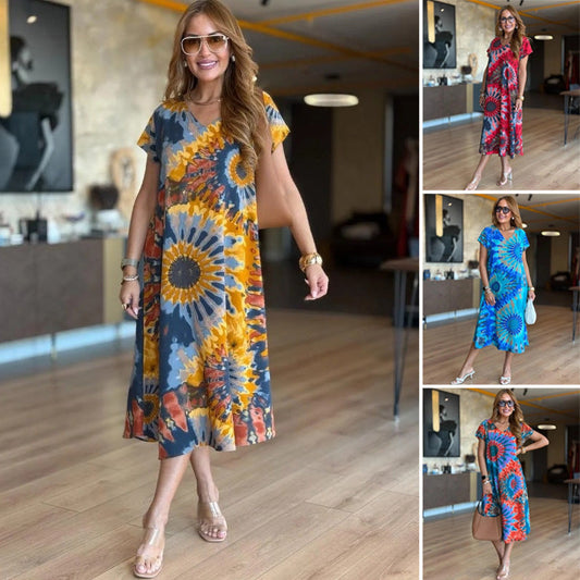 【S-4XL】👗Rochie imprimată cu decolteu în V