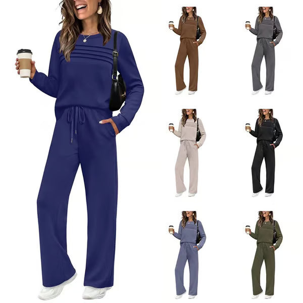 🔥 Women's Round-Neck Top and Drawstring Pants Set – A comfortable outfit for everyday wear✨