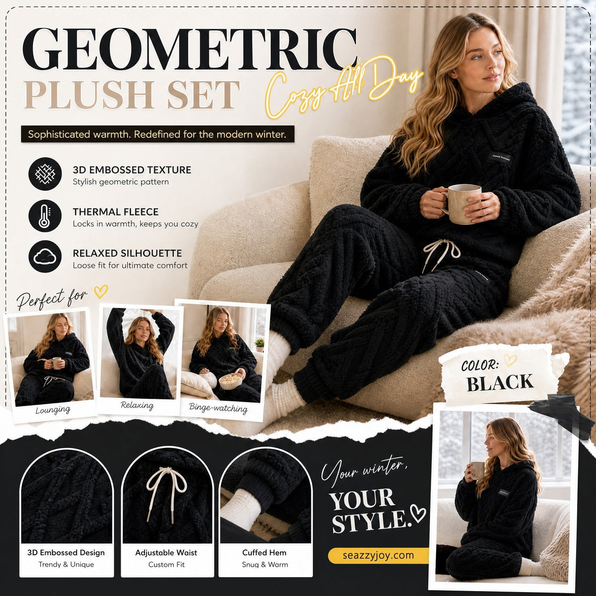 🔥 Embossed Geometric Plush Set – Timeless Comfort & Effortless Style For Every Occasion
