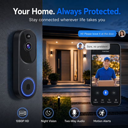 💐Sonerie Inteligentă HD cu Acces de la Distanță și Alerte Instantanee – Securitate Acasă Non-Stop