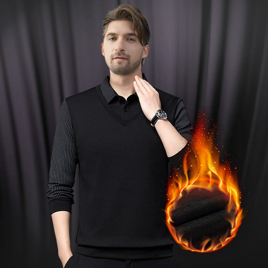 🔥Vânzare la cald🔥Men's Lapel Fake Două piese tricotate Shirt Knit