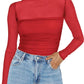 💃Last Day Sales -50% OFF🎉Women's Sparkle Mesh Sheer Long Sleeve Ruched Top