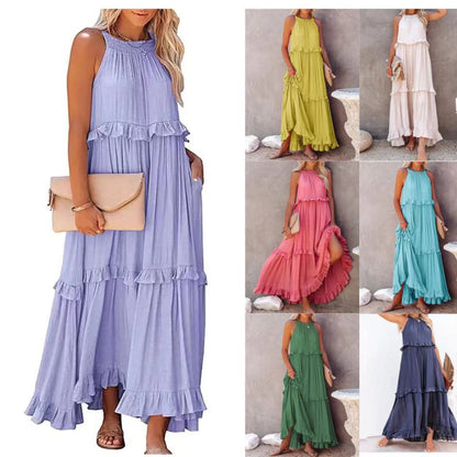 Rochie de vară fără mâneci, fără bretele, pentru femei, cu volane pe spate