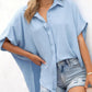 Femeile Casual buton scurt maneca fantă Hem cămașă culoare solidă topuri