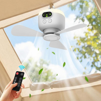 🔋 Ventilator de Tavan Reîncărcabil cu Lumini LED – Lame Detașabile, Ventilație și Iluminare 2-în-1🌬️✨
