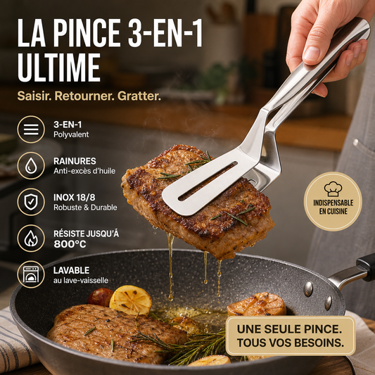 🔥Vânzări de peste 5.000 de bucăți！🍳 Clește de bucătărie 3-în-1 din oțel inoxidabil – Multifuncțional pentru gătit, grătar și servire | Robust, rezistent și practic