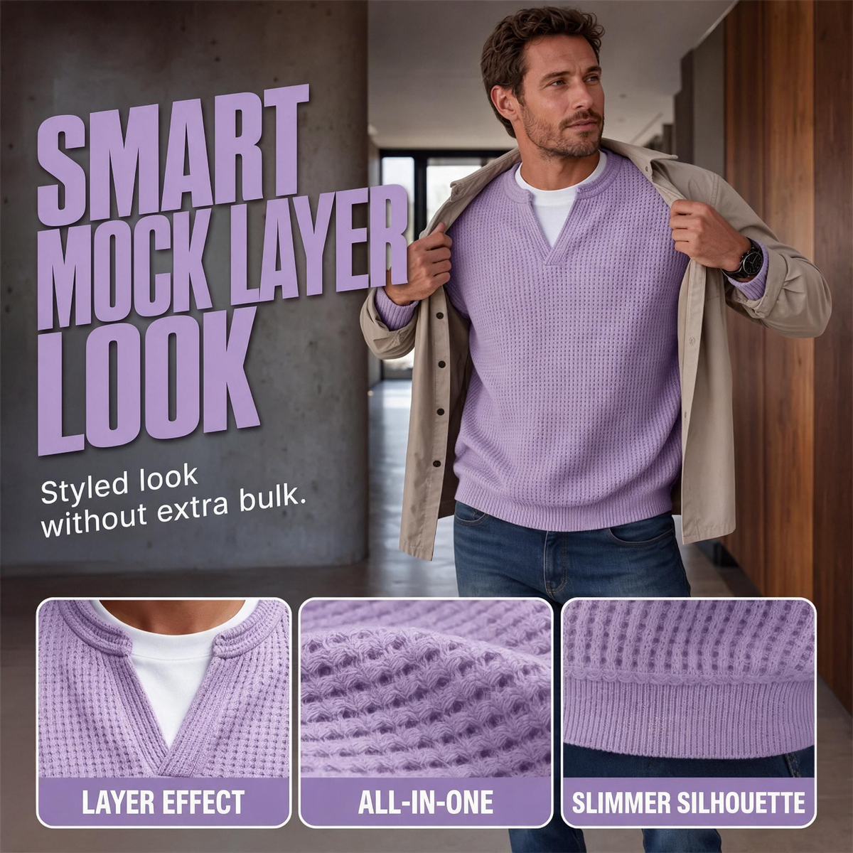 ✨💖Black Friday Mega Deal – 50% off!💖Men's Layered-Look Waffle T-Shirt | Comfortable everyday style with elegant texture 👚