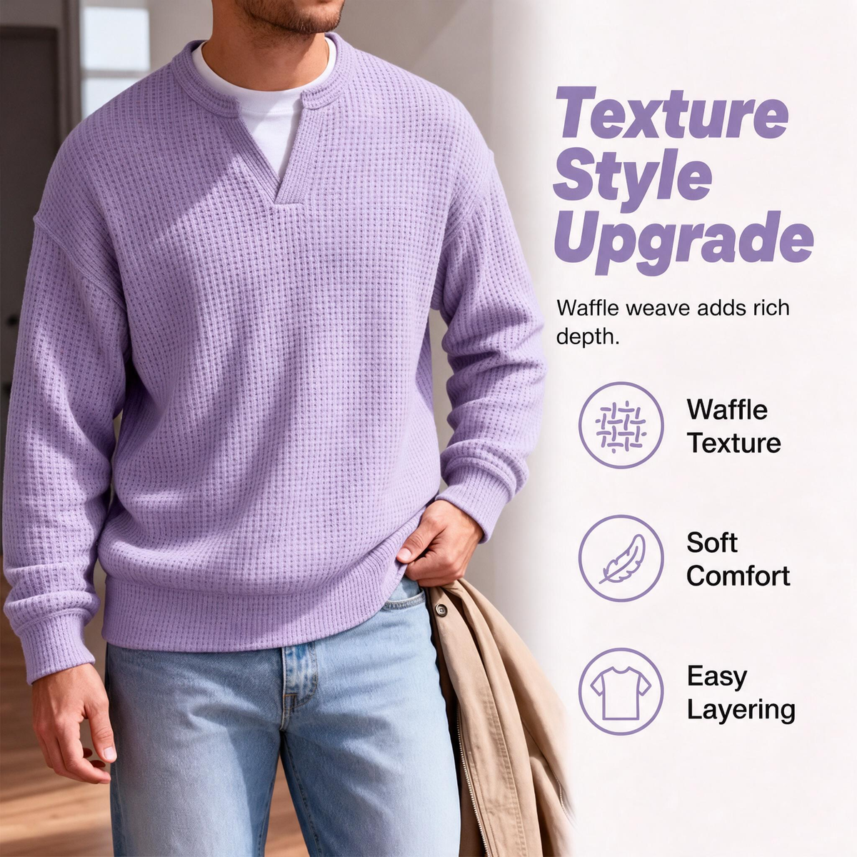 ✨💖Black Friday Mega Deal – 50% off!💖Men's Layered-Look Waffle T-Shirt | Comfortable everyday style with elegant texture 👚