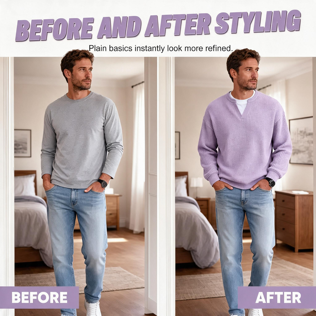 ✨💖Black Friday Mega Deal – 50% off!💖Men's Layered-Look Waffle T-Shirt | Comfortable everyday style with elegant texture 👚