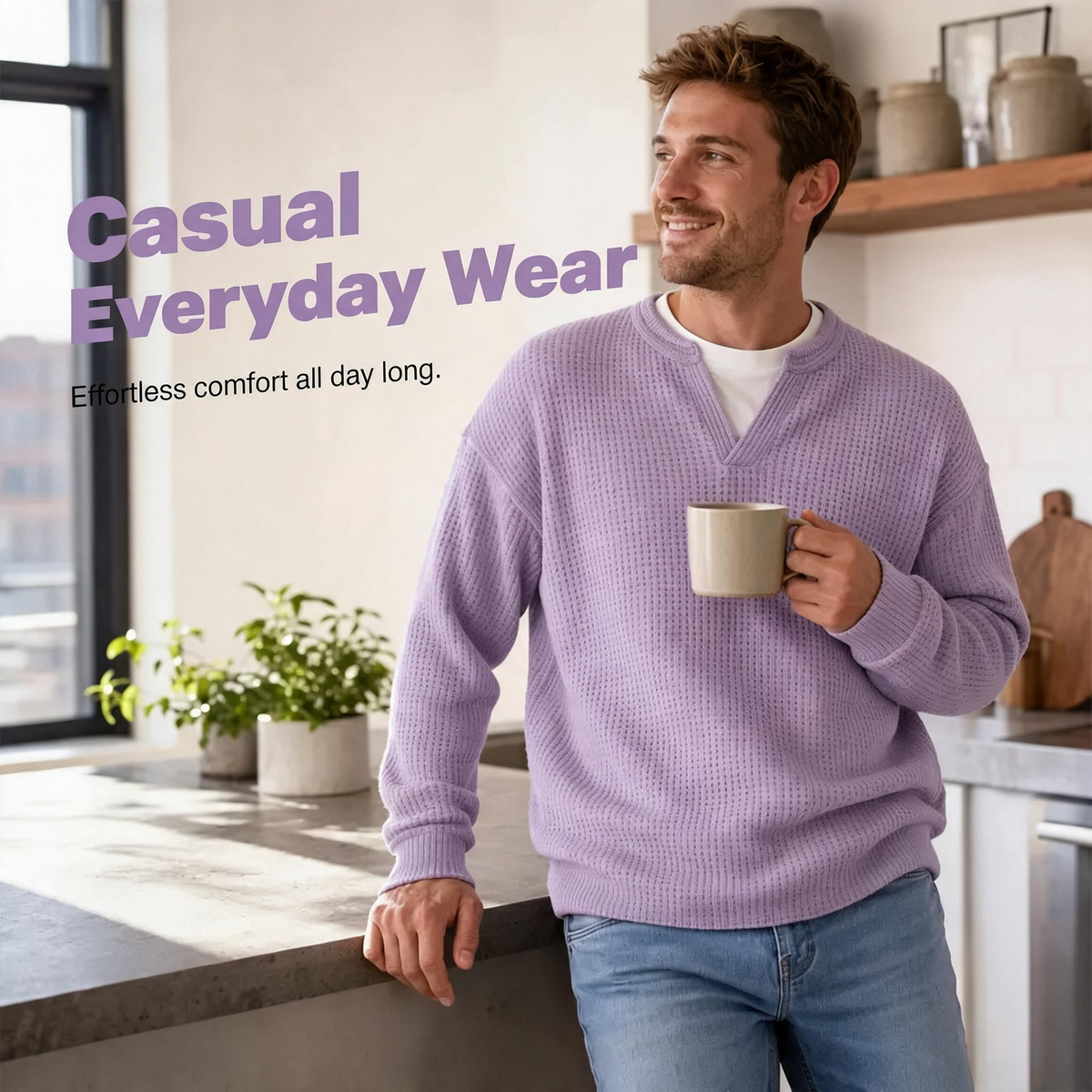 ✨💖Black Friday Mega Deal – 50% off!💖Men's Layered-Look Waffle T-Shirt | Comfortable everyday style with elegant texture 👚
