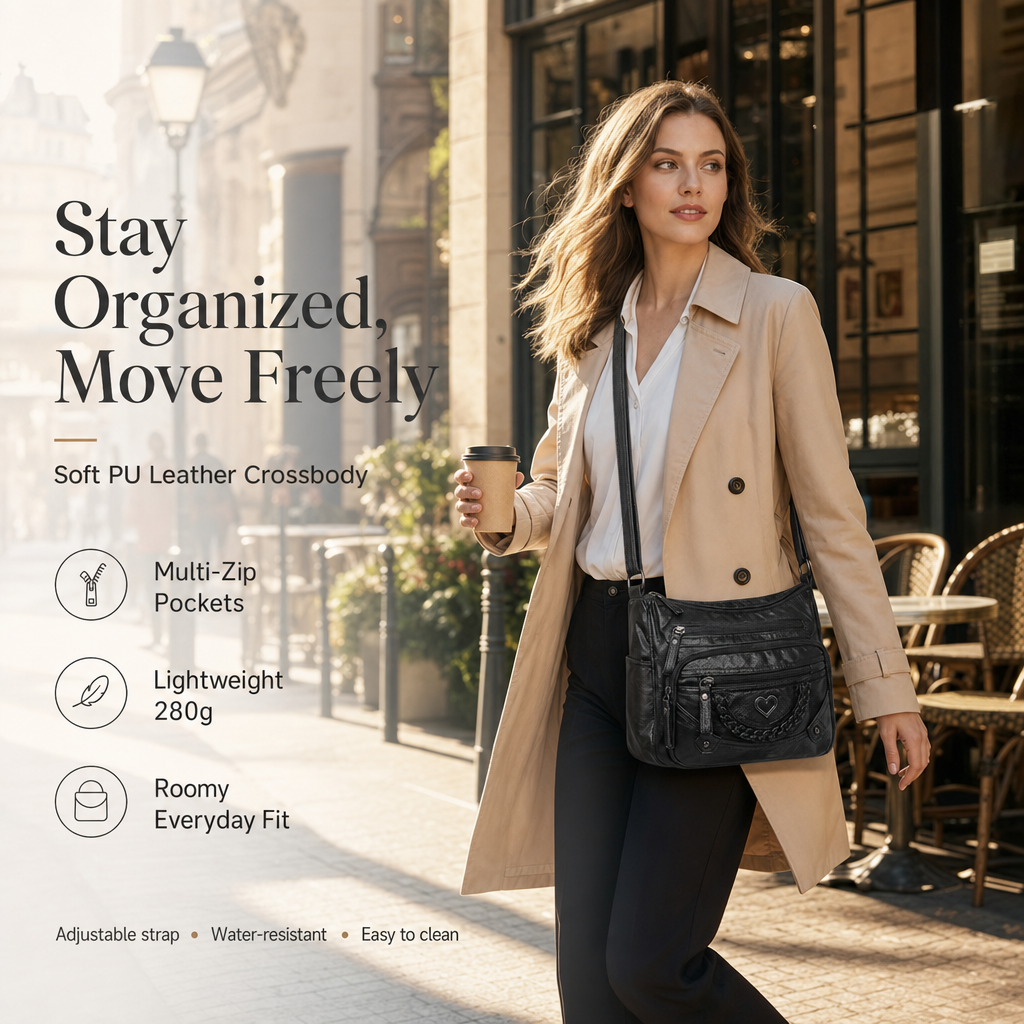 💐50% OFF! 👜Women's Soft PU Crossbody Bag – Multiple Pockets for Perfect Organization