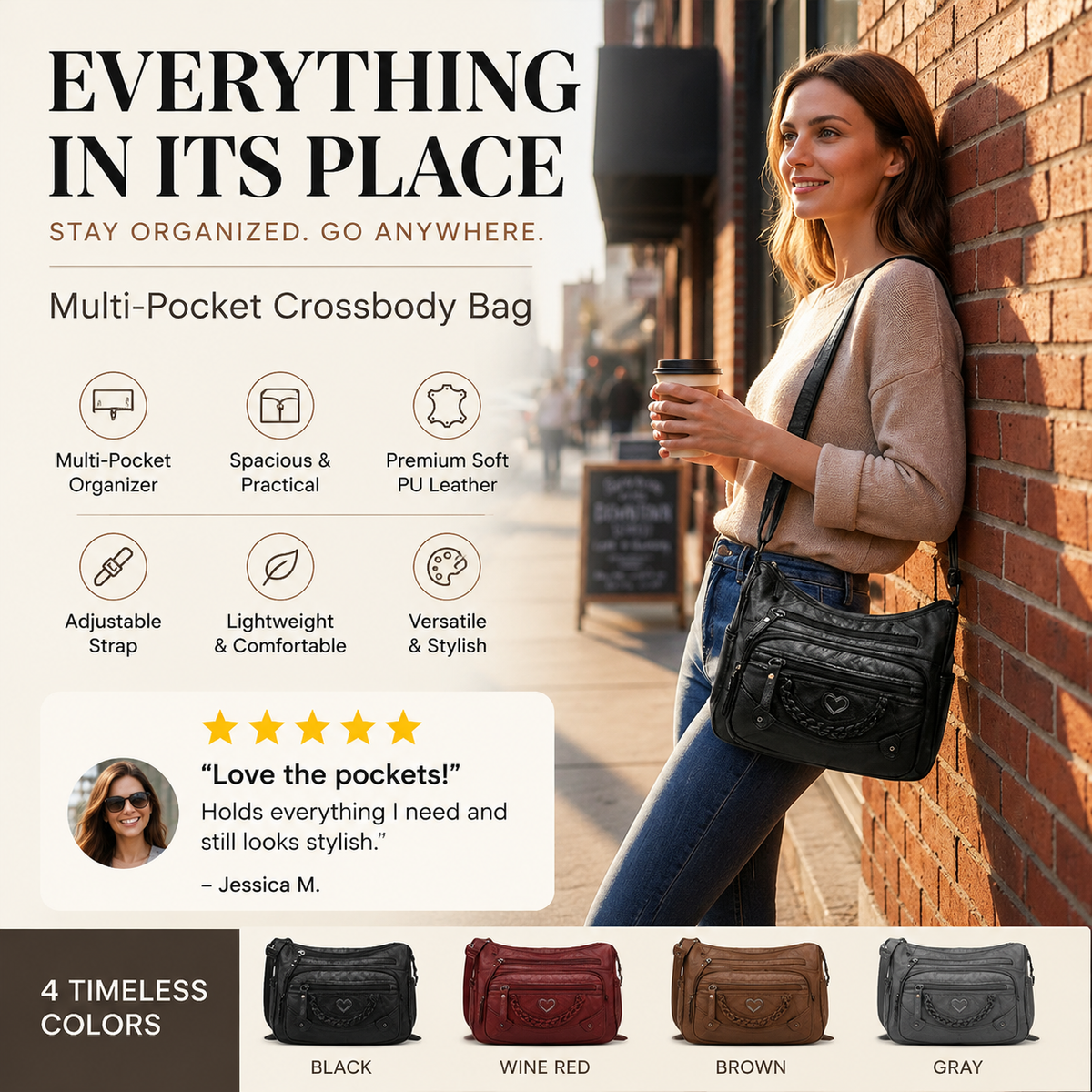 💐50% OFF! 👜Women's Soft PU Crossbody Bag – Multiple Pockets for Perfect Organization