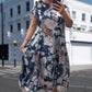 🌸Rochie florală cu mânecă scurtă, cu gât rotund, lejeră🌟