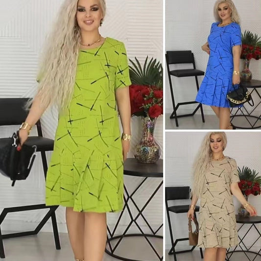 🥰Modna damska sukienka plisowana z krótkim rękawem i luźnym nadrukiem👗