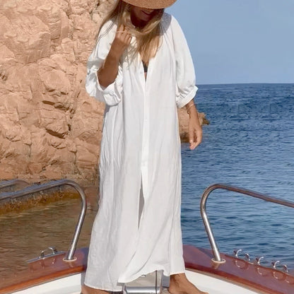 🔥🩱 Femeii alb vrac se potrivesc 3/4 maneca costum de baie lung Cover Up