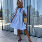 💕 Clasic și confortabil: Rochie cu mânecă bufantă de culoare solidă de culoare trendy pentru femei Bow Tie Front