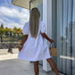 💕 Clasic și confortabil: Rochie cu mânecă bufantă de culoare solidă de culoare trendy pentru femei Bow Tie Front