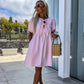💕 Clasic și confortabil: Rochie cu mânecă bufantă de culoare solidă de culoare trendy pentru femei Bow Tie Front