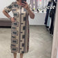 Rochie tipărită casual cu mâneci scurte și gât rotund pentru femei