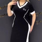 Femei Trendy dungi V gât Slim Fit rochie