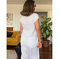 Set elegant din 2 piese, cămașă cu mânecă scurtă din in și bumbac și pantaloni cu picior lat