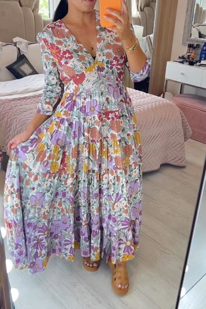 🔥Rochie maxi cu mâneci lungi și imprimeu floral💃