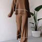 Set lounge tricotat pentru femei cu pantaloni cu micro guler