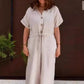 Femeii Solid Lapel buton în jos cordon Jumpsuits