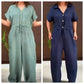 Femeii Solid Lapel buton în jos cordon Jumpsuits