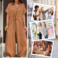 Femeii Solid Lapel buton în jos cordon Jumpsuits