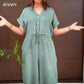 Femeii Solid Lapel buton în jos cordon Jumpsuits